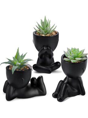 3 Pack Faux Plants in Black Pots | Perfect for Bathroom & Living Room Decor